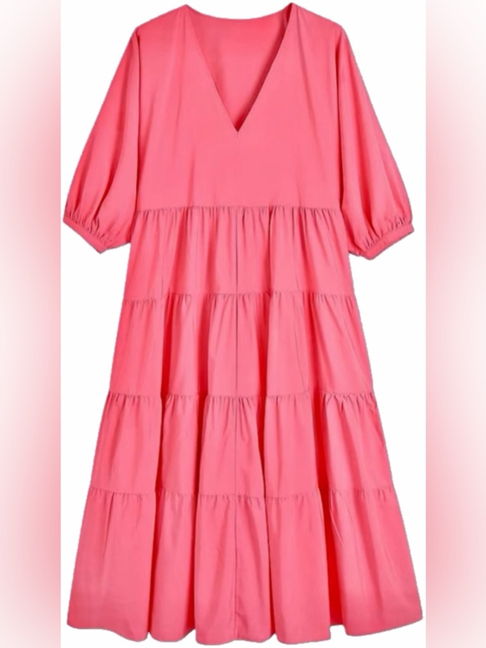 Women’s Tiered V-Neck Maxi Dress in Bright Pink